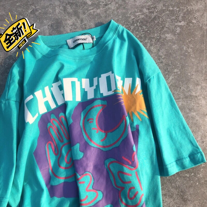 短袖超火潮流抖音ins夏季宽松bf风t恤男...