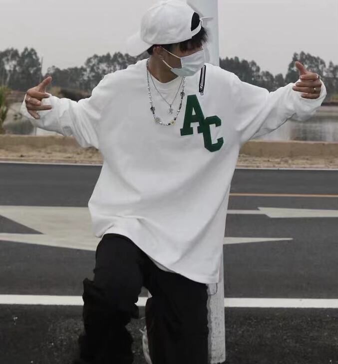 春夏新款ins国潮高街AC贴布拉链刺绣长袖...