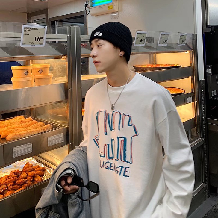 印花长袖t恤男春秋季潮牌ins卫衣潮流宽松...