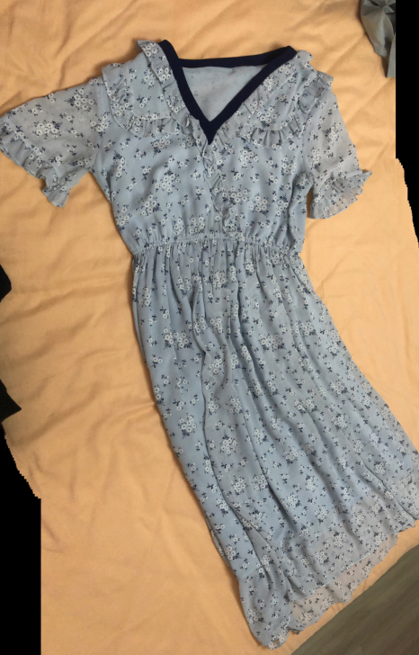 蓝色雪纺裙。 七成新。 长度到小腿部分。适...