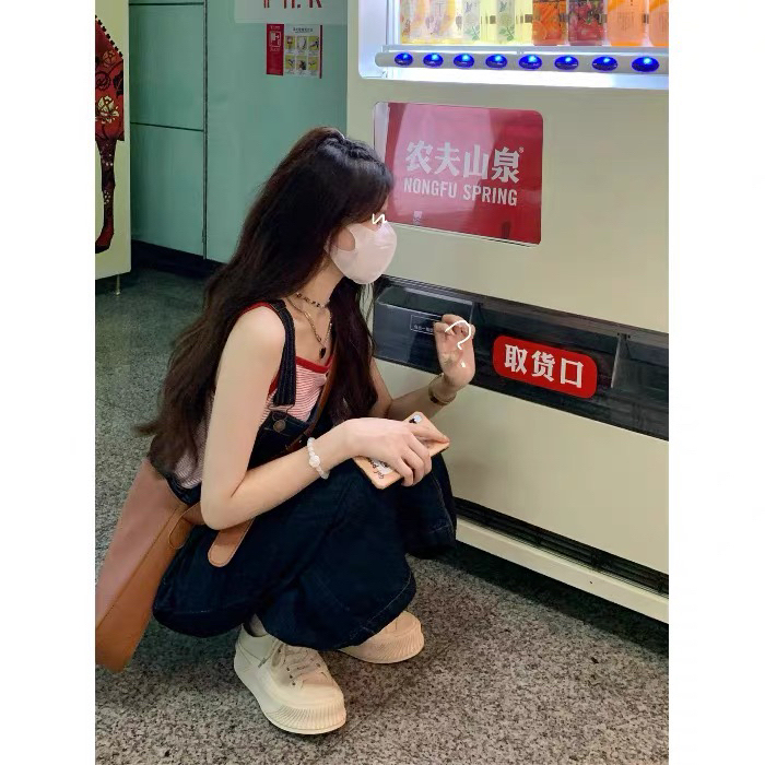 新款复古牛仔背带裙女宽松韩版学生显瘦中长款...