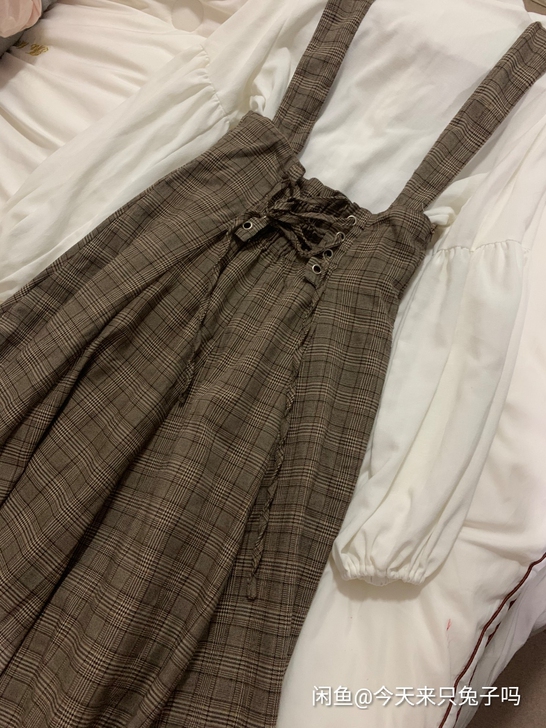 日系复古棕色格纹背带裙连衣裙长裙