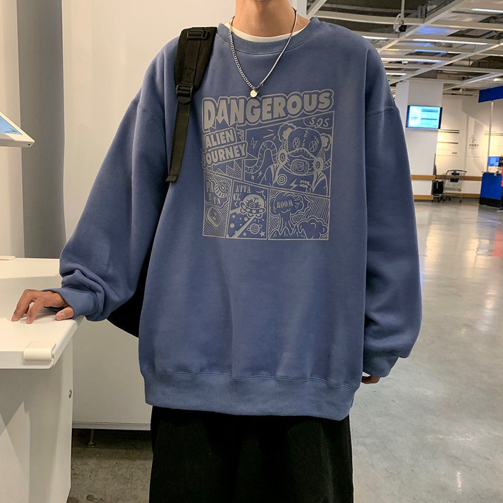 港风卫衣男春秋季圆领韩版潮流长袖加绒潮牌衣...