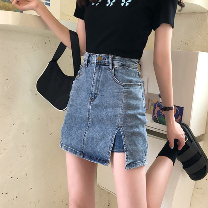 牛仔裙短裙女夏季2021新款半身裙高腰a字...