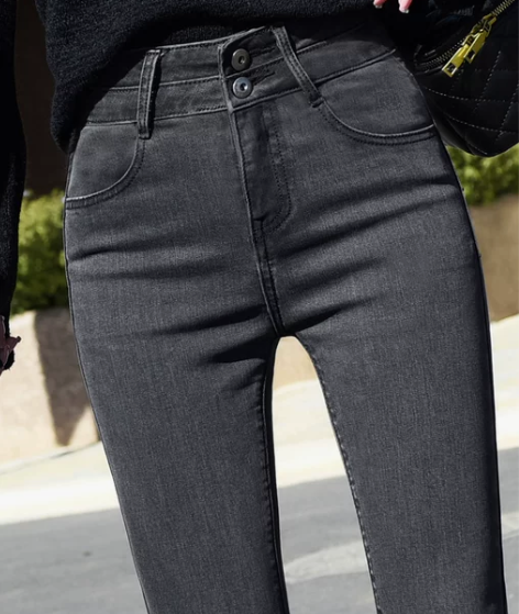 烟灰色牛仔裤女高腰2021年秋季新款韩版紧...