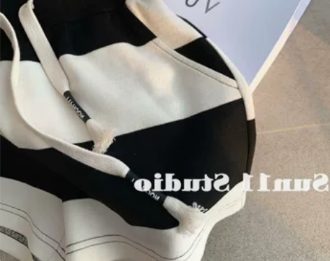 专柜撤回~条纹运动短裤女夏季高腰显瘦抽绳五...