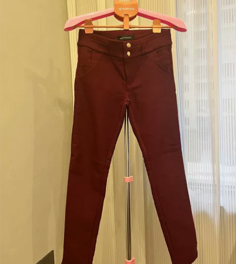 库存尾货冬装裤子加绒酒红色裤子,码数L码 ...