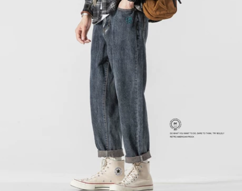 日系复古牛仔裤男春秋潮牌直筒宽松韩版潮流工...