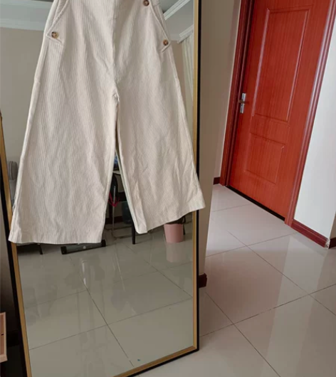 秋冬复古 烫绒料子的裤子高腰海军双排扣的设...