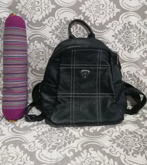 双肩背包，黑色全皮包 外带用过两三回，无伤...