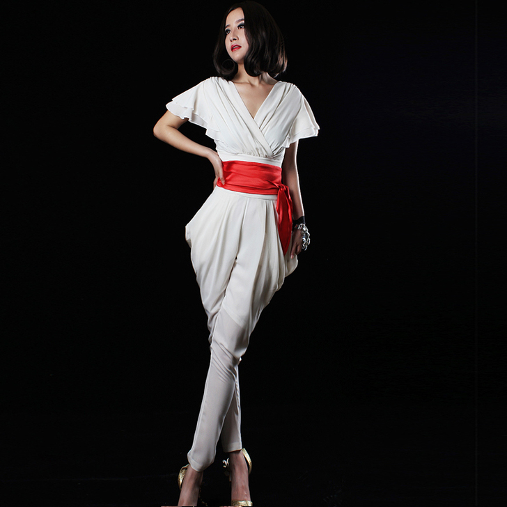 连衣裤2012新款女V领哈伦式连身裤夏雪纺...