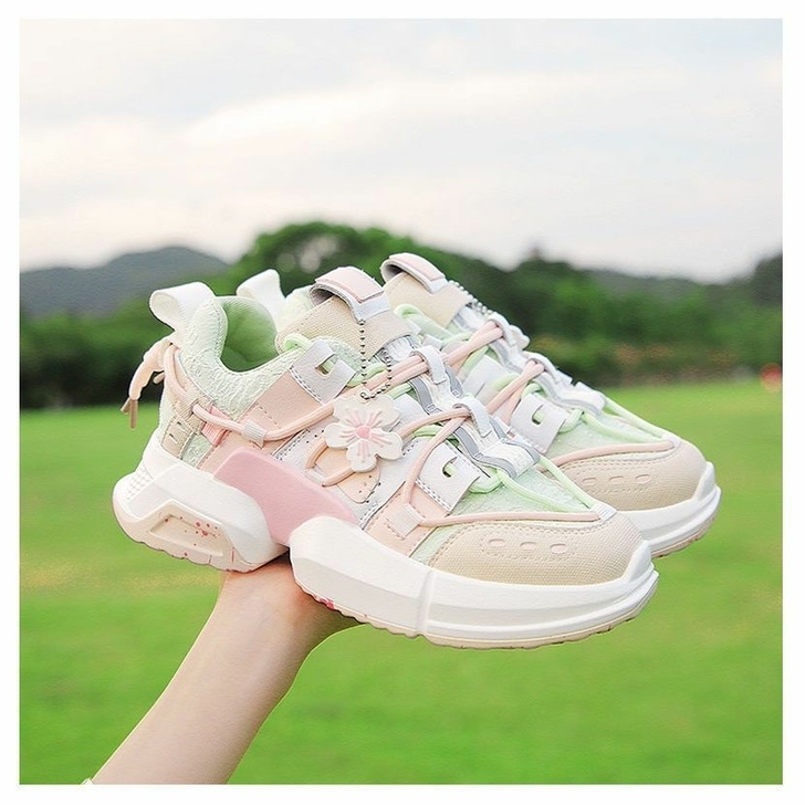 品牌清仓运动鞋休闲盘古樱花粉鞋厚底老爹鞋女...