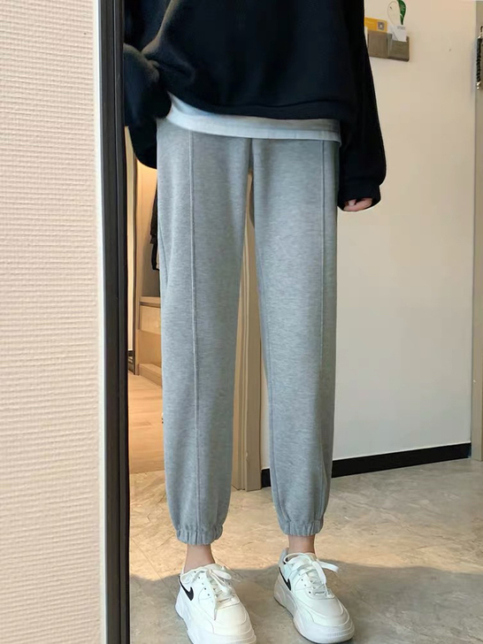 2021新款运动裤女卫裤宽松束脚灰色薄款休...