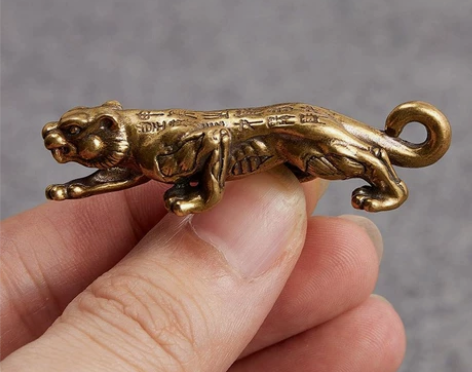 虎年大吉！黄铜虎符毛笔搁高档毛笔架笔搁纯黄...