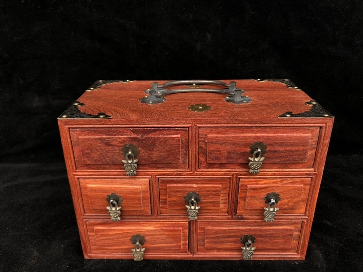 老花梨木盒子 七斗提盒首饰盒收纳盒 药匣子...