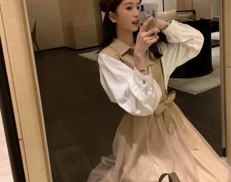 【全新】新款女装减龄法式复古风穿搭长裙仙女...