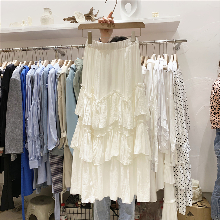 2019春夏季新款韩版半身裙不规则荷叶边蛋...