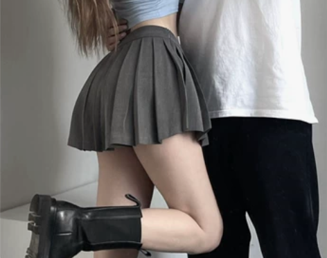 不规则西装灰色百褶裙女复古aa防走光前短后...