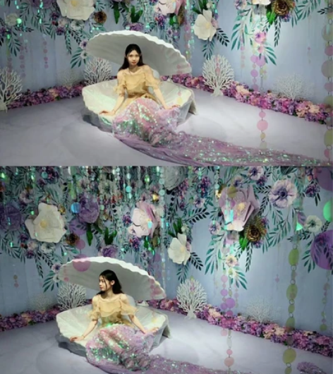 一字领吊带连衣裙欧根纱海边度假裙子仙荷叶边...