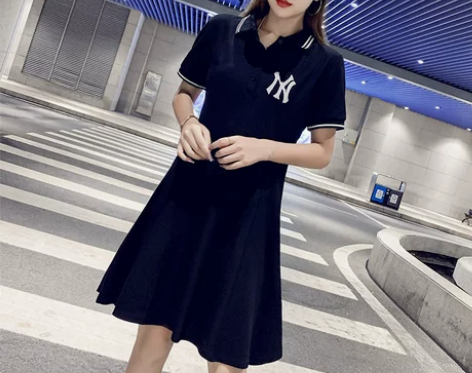 polo连衣裙春夏新款刺绣收腰宽松显瘦减龄...