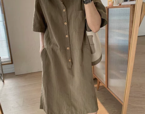 港风复古慵懒风polo领衬衫连衣裙女202...