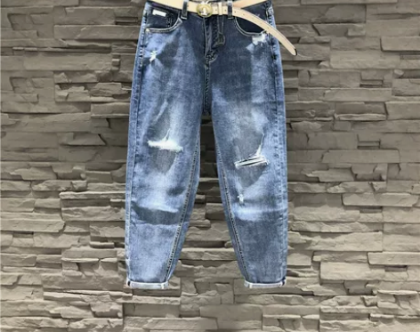 ?欧货哈伦牛仔裤女2022春夏新款破洞百搭...