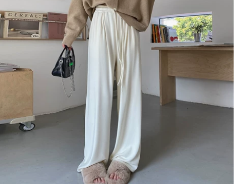 糯米裤秋冬高腰宽松垂感阔腿裤女抖抖云朵休闲...