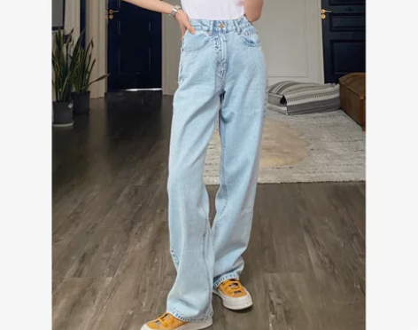 2022春夏新款牛仔裤女直筒chic港味宽...