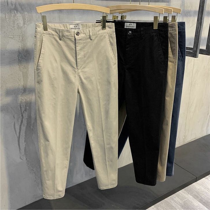 低价甩卖_裤子男纯棉九分裤韩版潮纯色休闲西...