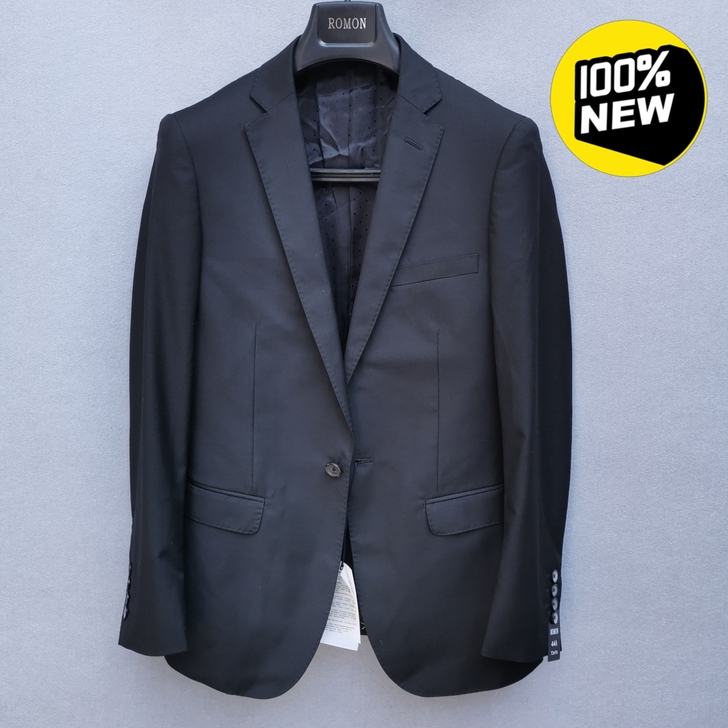 罗蒙黑色休闲西服男式商务一粒扣修身西装