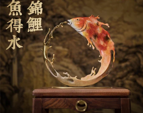 新铜时代如鱼得水纯铜锦鲤摆件新中式家居客厅...