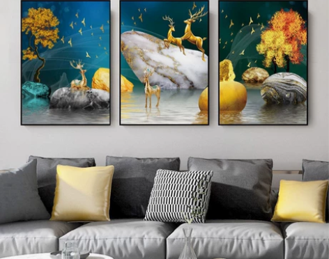 客厅装饰画挂画三联画沙发背景墙北欧无框画卧...