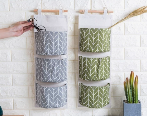 布艺挂兜收纳袋壁挂式床头整理袋墙上悬挂式储...