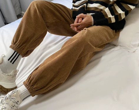 ?裤子男韩版潮流休闲灯芯绒宽松直筒加绒运动...