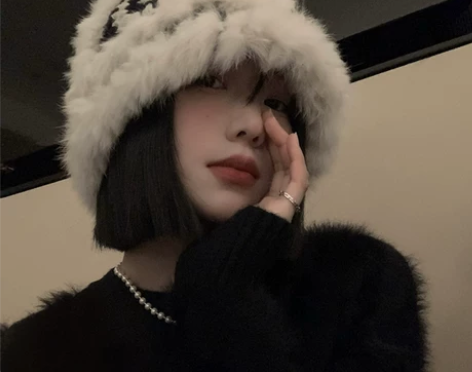 虎头醒狮渔夫帽兔毛针织毛绒帽子女秋冬季老虎