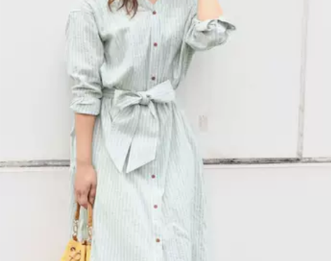 DA0312 周末家 带衬裙条纹系腰带连衣...