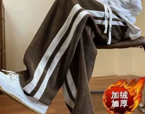 条纹灯芯绒裤子男女潮牌百搭加绒直筒长裤阔腿...