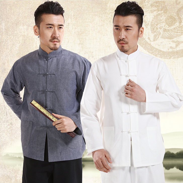唐装男青年复古中国风男装长袖汉服民族风纯棉...