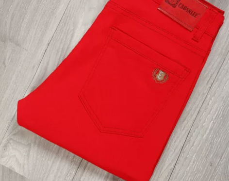 帅气红色牛仔裤男修身直筒秋季弹力本命年红裤...