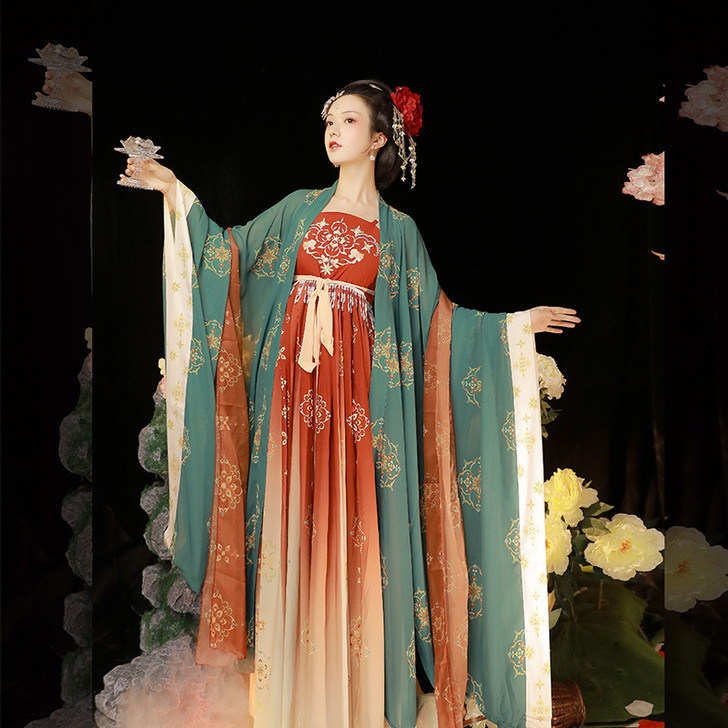 远山娥黛原创汉服唐制复原图女夏季刺绣诃子裙...