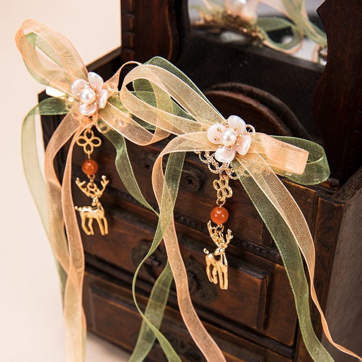 遇见神鹿瑶瑶发夹丝带长流苏仙气对夹女明制坦...