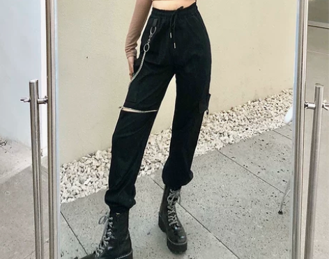 ?Amyway复古炸街拉链链条设计感工装裤...