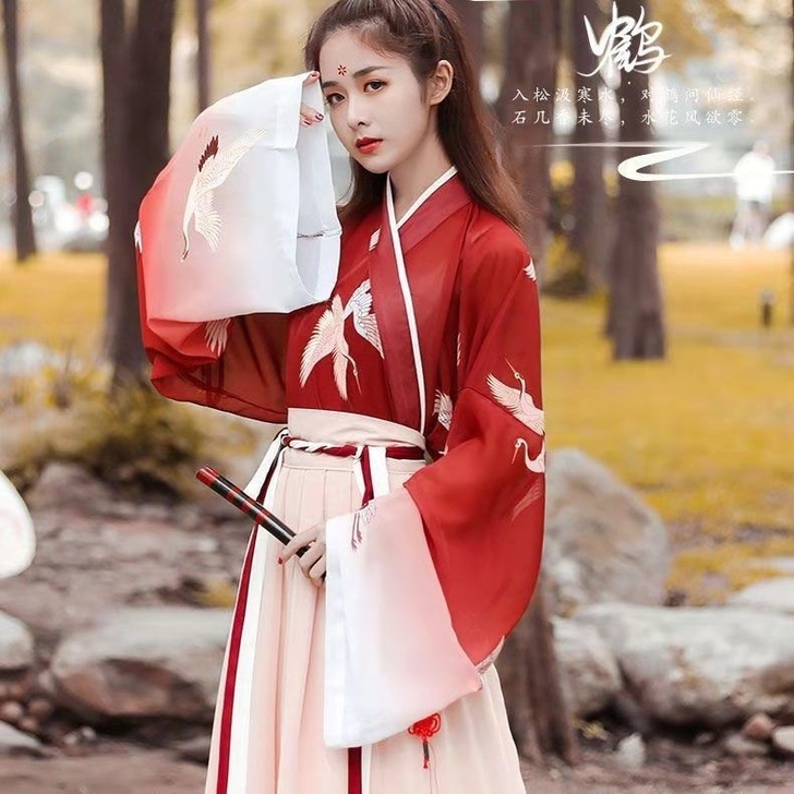 原创汉服演出服群体舞女学生女侠风交领齐腰襦...