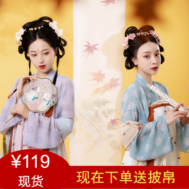 杉梅原创长安街唐风复原款齐胸汉服女一片式破...