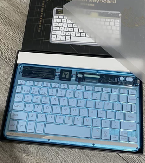 益博思 透明无线ipad蓝牙发光键盘 蓝色...