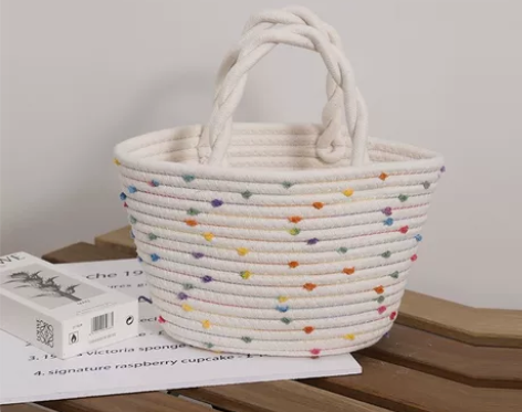 小清新彩色豆豆棉线编织包女 新款小众设计手...