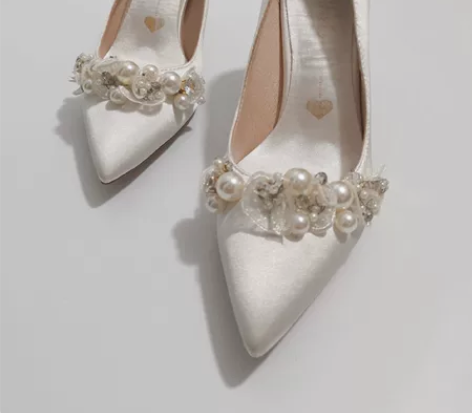 36码尖头细跟高跟鞋绸缎浅口珍珠单鞋女婚鞋...
