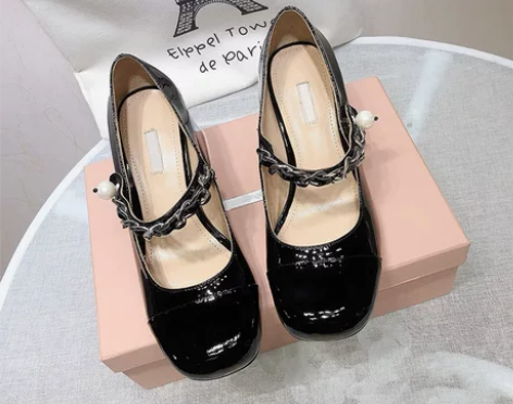 复古玛丽珍鞋女法式miu*方头高跟鞋仙女风...