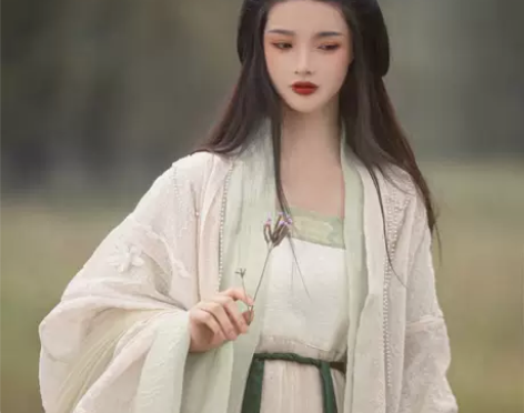 司南阁原创【蒹葭与白露】汉服女款唐制米色诃...