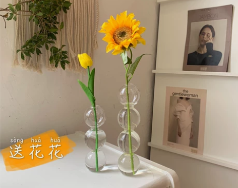 ins简约泡泡花瓶插花水培球型玻璃小众花器...
